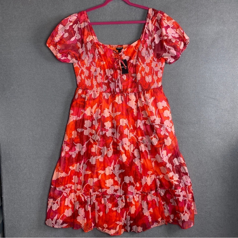 Torrid Midi cotton blend clip dot lace up smocked dress shady rose size 1X